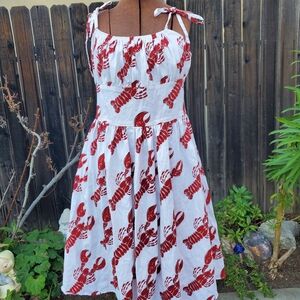White Dress with Red Lobster Print